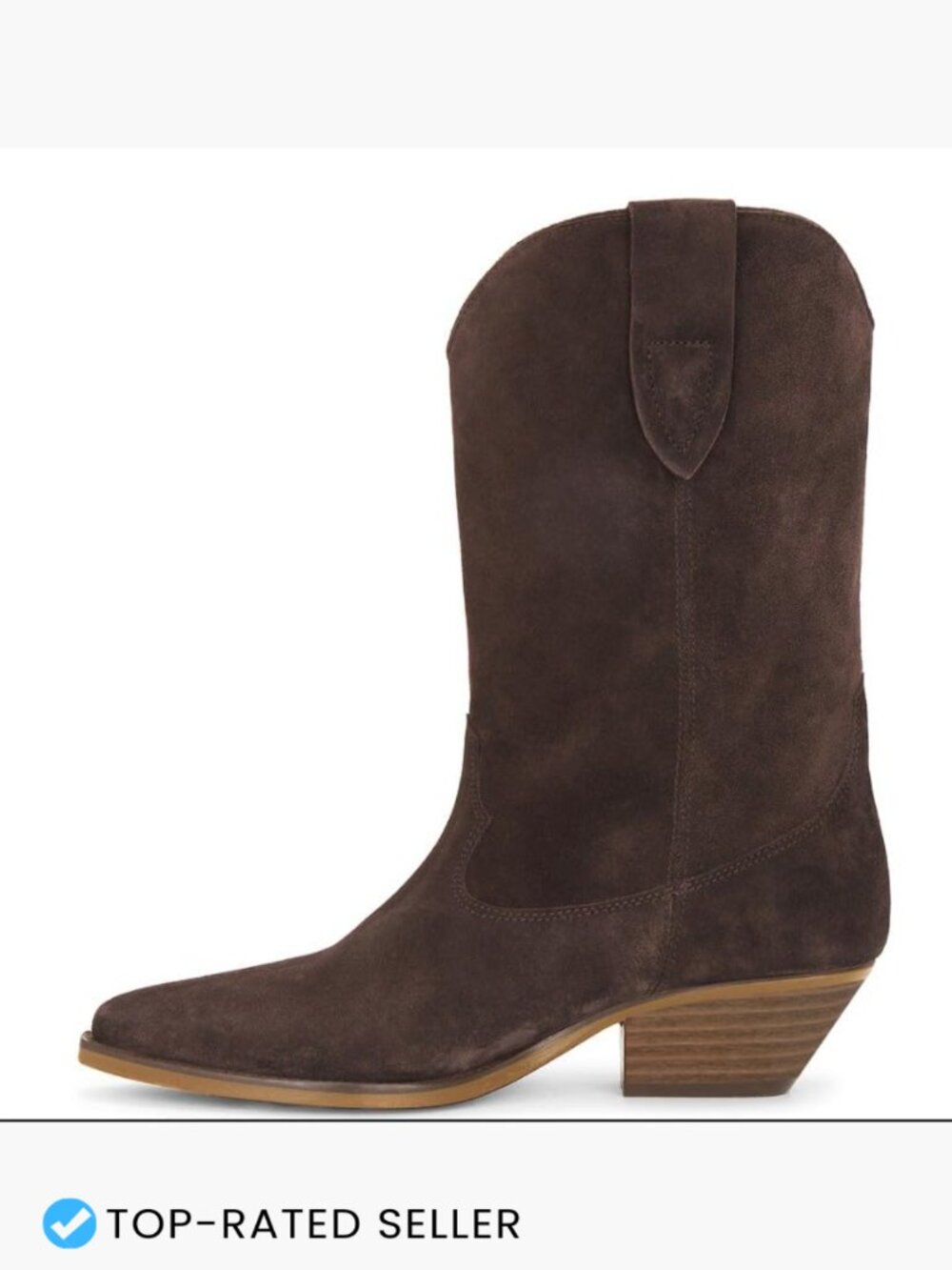 Faux Suede Cowboy Boots Mid Calf Chunky Heel Pointed Toe Dressy Western Booties - Picture 4 of 7